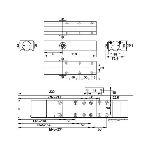 Cùi chỏ hơi Hafele không dừng 100kg 931.77.149 3 Kích thước của Cùi chỏ hơi Hafele không dừng 100kg 931.77.149