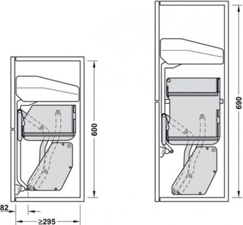 Kệ nâng hạ Imove Anthracite Double Hafele 504.68.313 3 Kích thước của Kệ nâng hạ Imove Anthracite Double Hafele 504.68.313