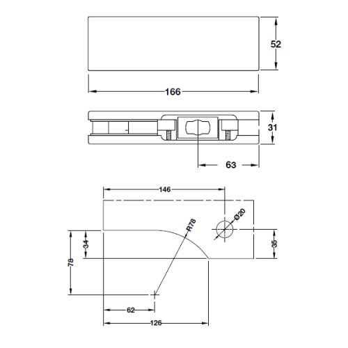 Kẹp kính dưới Inox bóng Hafele 981.00.654 3 Kích thước của Kẹp kính dưới Inox bóng Hafele 981.00.654