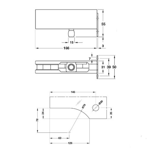 Kẹp kính trên khung gắn tường màu đen Hafele 981.00.667 3 Kích thước của Kẹp kính trên khung gắn tường màu đen Hafele 981.00.667