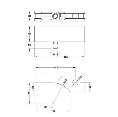 Kẹp kính trên khung màu đen Hafele 981.00.652 3 Kích thước của Kẹp kính trên khung màu đen Hafele 981.00.652