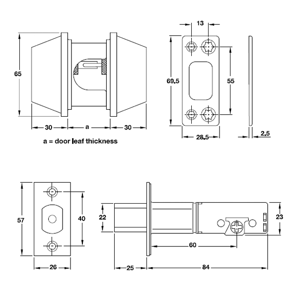 Kích thước của Khóa cóc 2 đầu chìa loại lớn Hafele 911.64.278 Kích thước của Khóa cóc 2 đầu chìa loại lớn Hafele 911.64.278