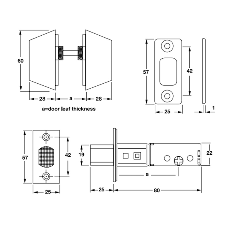 Kích thước của Khóa cóc 2 đầu chìa màu đen Hafele 911.83.569 Kích thước của Khóa cóc 2 đầu chìa màu đen Hafele 911.83.569