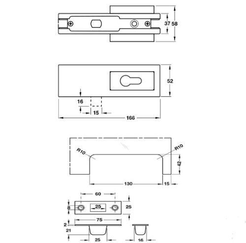 Khóa kẹp chân kính màu đen Hafele 981.00.661 3 Kích thước của Khóa kẹp chân kính màu đen Hafele 981.00.661