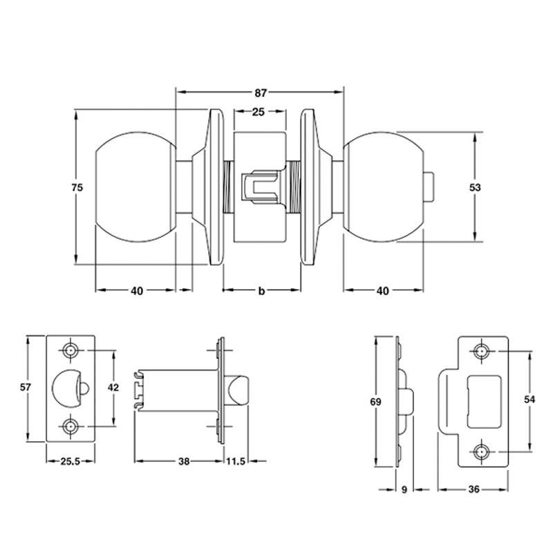 Kích thước của Khóa tay nắm tròn nhà vệ sinh Hafele 911.83.565 Kích thước của Khóa tay nắm tròn nhà vệ sinh Hafele 911.83.565