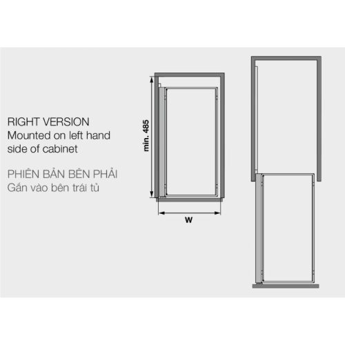 Kích thước bộ Rổ Kéo Comfort II 400mm Phải Hafele 545.53.968