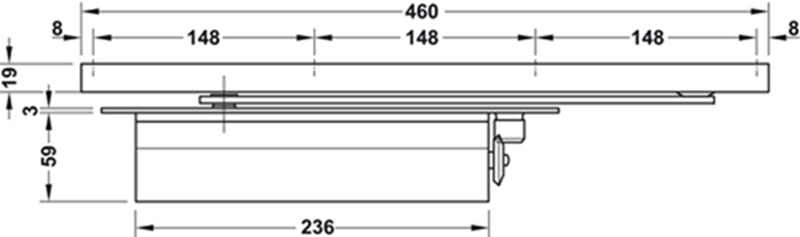 Kích thước của Tay đẩy hơi cùi chỏ âm 150Kg Hafele 931.84.006 Kích thước của Tay đẩy hơi cùi chỏ âm 150Kg Hafele 931.84.006