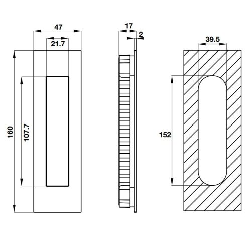 Kích thước của Tay nắm âm Hafele 903.11.960
