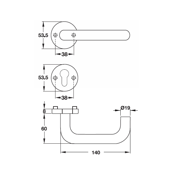 Kích thước của Tay nắm gạt cửa phòng Hafele 903.92.586 Kích thước của Tay nắm gạt cửa phòng Hafele 903.92.586