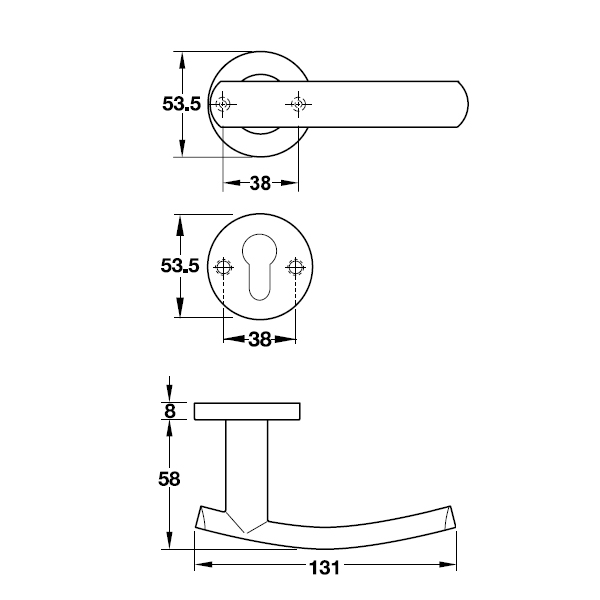 Kích thước của Tay nắm gạt cửa phòng Hafele 903.92.656 Kích thước của Tay nắm gạt cửa phòng Hafele 903.92.656