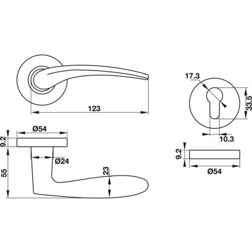 Kích thước của Tay nắm gạt cửa phòng Hafele 903.98.147