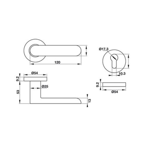 Tay nắm gạt cửa phòng Hafele 903.98.162 3 Kích thước của Tay nắm gạt cửa phòng Hafele 903.98.162