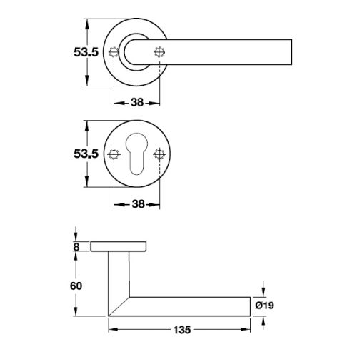 Tay nắm gạt cửa phòng Hafele 903.98.536 3 Kích thước của Tay nắm gạt cửa phòng Hafele 903.98.536
