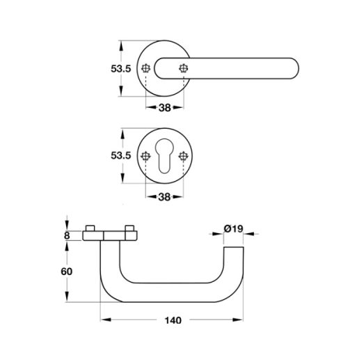 Tay nắm gạt cửa vệ sinh Hafele 903.93.588 3 Kích thước của Tay nắm gạt cửa vệ sinh Hafele 903.93.588
