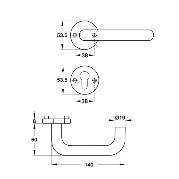 Kích thước của Tay nắm gạt cửa vệ sinh Hafele 903.93.588 Kích thước của Tay nắm gạt cửa vệ sinh Hafele 903.93.588