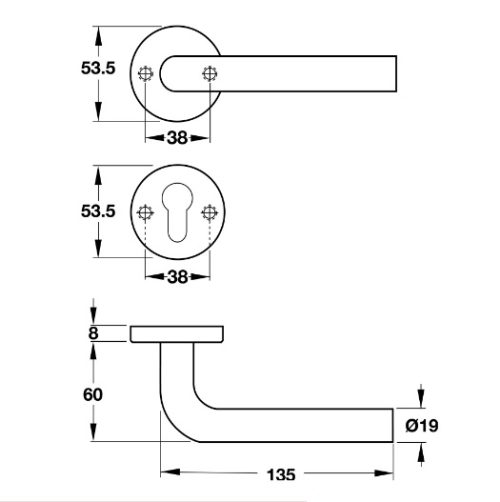 Tay nắm gạt cửa vệ sinh Hafele 903.93.596 3 Kích thước của Tay nắm gạt cửa vệ sinh Hafele 903.93.596
