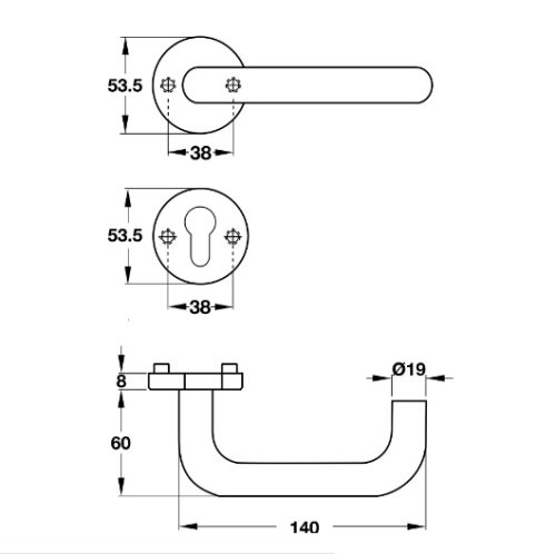 Tay nắm gạt cửa vệ sinh Hafele 903.94.556 3 Kích thước của Tay nắm gạt cửa vệ sinh Hafele 903.94.556