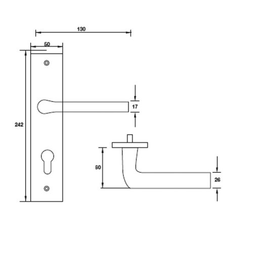 Tay nắm gạt đế dài C/C 72mm Hafele 903.98.464 3 Kích thước của tay nắm gạt đế dài C/C 72mm Hafele 903.98.464