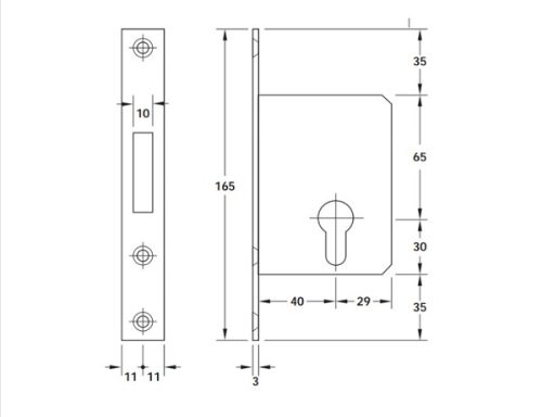 Thân khóa cho cửa trượt Hafele 911.27.261 3 Kích thước của Thân khóa cho cửa trượt Hafele 911.27.261