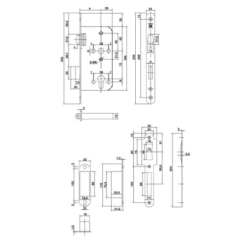 Thân khóa con lăn 55mm Hafele 911.24.068 3 Kích thước của Thân khóa con lăn 55mm Hafele 911.24.068