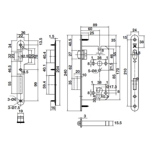 Thân khóa con lăn Hafele 911.24.032 3 Kích thước của Thân khóa con lăn Hafele 911.24.032