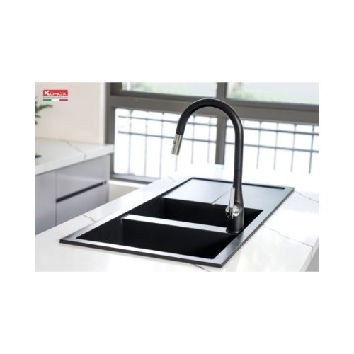 Chậu rửa bát Konox Granite Livello Smart 1160 Black 5 Chậu rửa bát Konox Granite Livello Smart 1160 Black