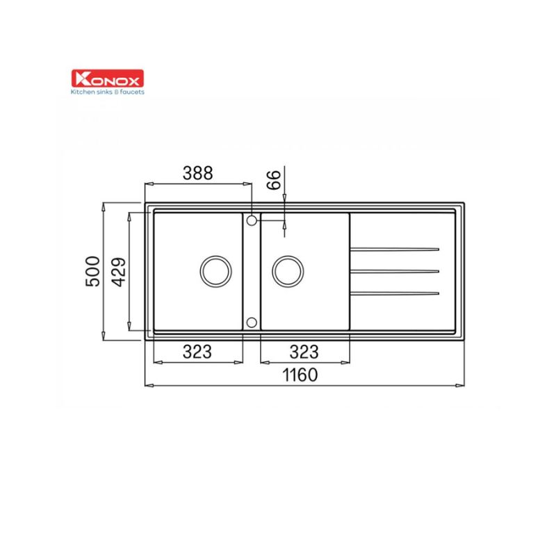 Thiết kế của Chậu rửa bát Konox Granite Phoenix 1160 Silver Thiết kế của Chậu rửa bát Konox Granite Phoenix 1160 Silver