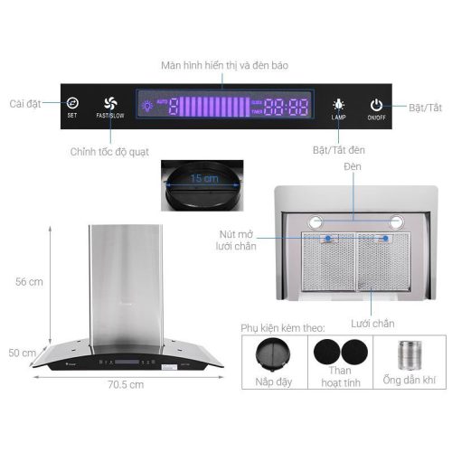 Máy hút mùi áp tường Pramie AC17-700 5 Cấu tạo máy hút mùi áp tường Pramie AC17-700