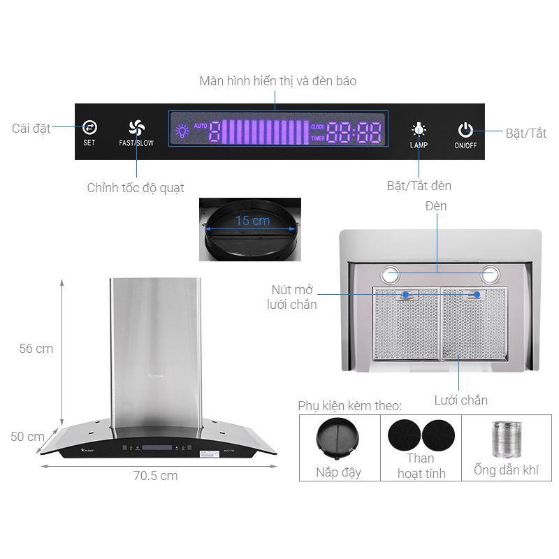 Cấu tạo máy hút mùi áp tường Pramie AC17-700 Cấu tạo máy hút mùi áp tường Pramie AC17-700