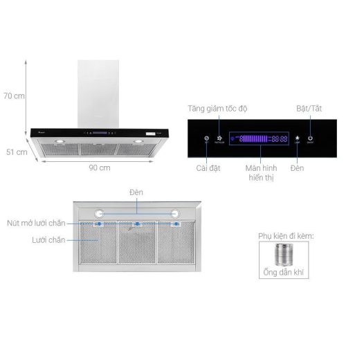 Máy hút mùi áp tường tuần hoàn Pramie TT32-900 5 Cấu tạo máy hút mùi áp tường tuần hoàn Pramie TT32-900