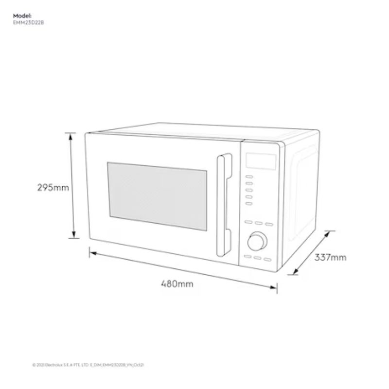 Kích thước lò vi sóng mini 23L Electrolux EMM23D22B Kích thước lò vi sóng Electrolux EMM23D22B