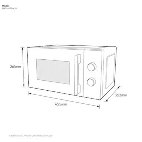 Lò vi sóng mini có nướng đối lưu 20L Electrolux EMG20K22W 3 Kích thước lò vi sóng Electrolux EMG20K22W