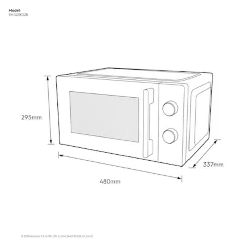 Lò vi sóng mini có nướng đối lưu 23L Electrolux EMG23K22B 3 Kích thước lò vi sóng Electrolux EMG23K22B