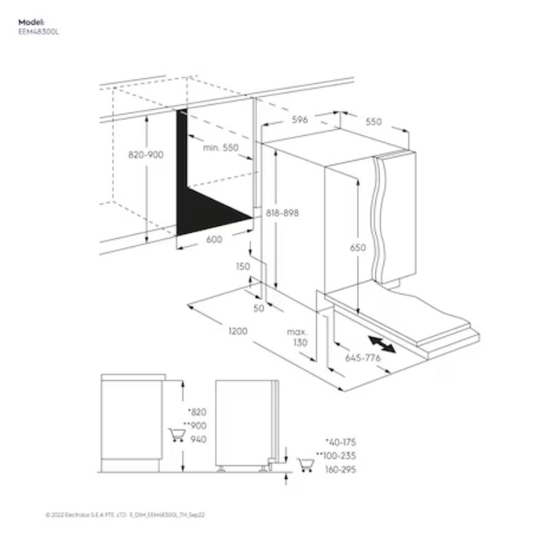 Kích thước máy rửa bát âm tủ Electrolux EEM48300L Kích thước máy rửa bát Electrolux EEM48300L