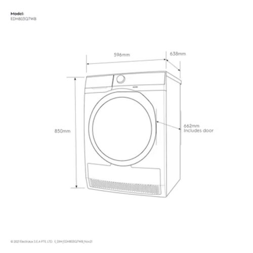 Kích thước máy sấy Electrolux 8kg EDH803Q7WB
