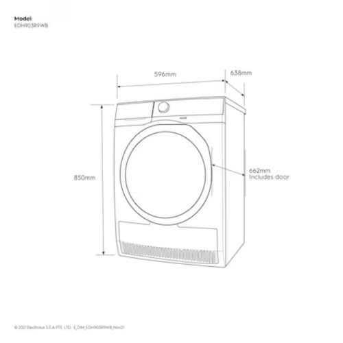 Kích thước máy sấy Electrolux 9kg EDH903R9WB