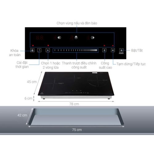 Cấu tạo bếp từ kết hợp hồng ngoại Pramie PRTH-3201 3 vùng nấu lắp âm