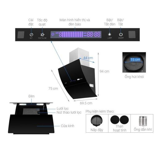 Máy hút mùi áp tường tuần hoàn Pramie DE19-700 3 Cấu tạo máy hút mùi áp tường tuần hoàn Pramie DE19-700