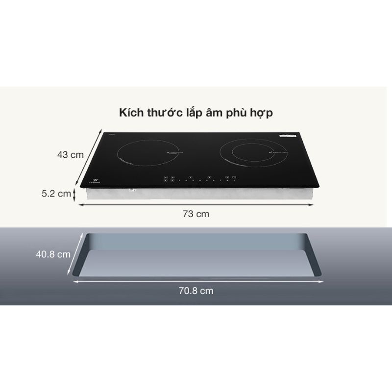 Kích thước bếp từ kết hợp hồng ngoại Pramie PRTH-2101 2 vùng nấu lắp âm Kích thước bếp từ kết hợp hồng ngoại Pramie PRTH-2101 2 vùng nấu lắp âm