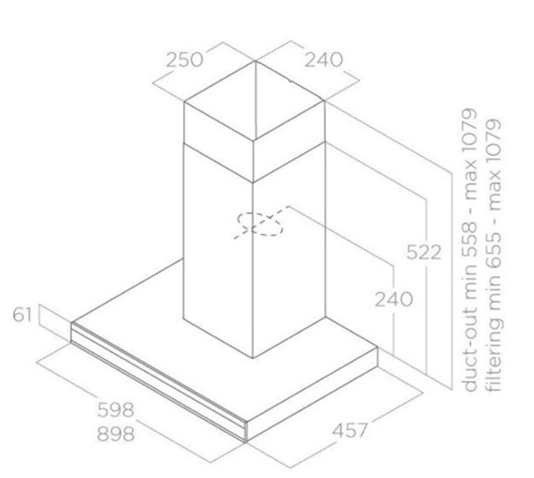 Kích thước máy hút mùi áp tường Elica ADÉLE BL MAT/A/90 PRF0167317