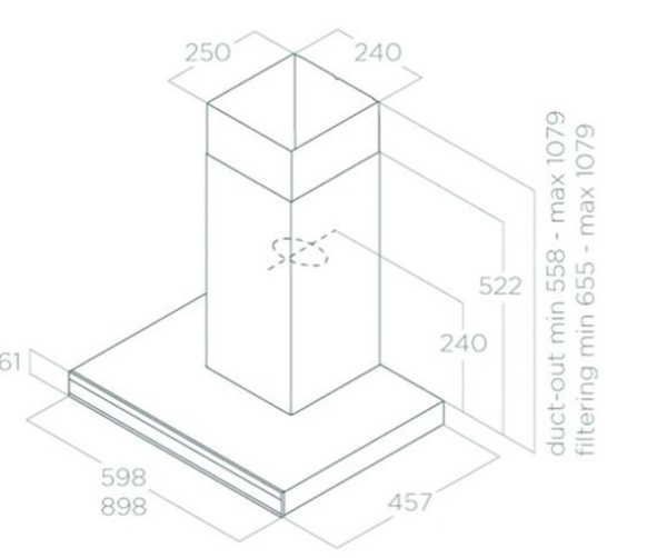 Kích thước máy hút mùi áp tường Elica ADÉLE BLIX/A/60 PRF0167314