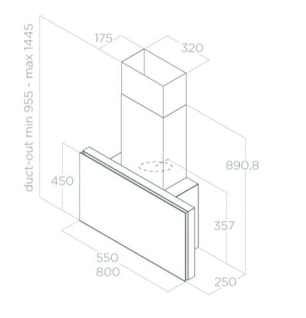 Kích thước máy hút mùi áp tường Elica PLAT BL/F/55 PRF0164946