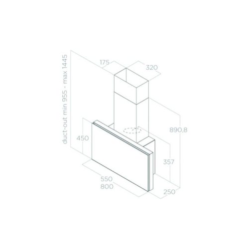 Kích thước máy hút mùi áp tường Elica PLAT BL/F/55 PRF0164946