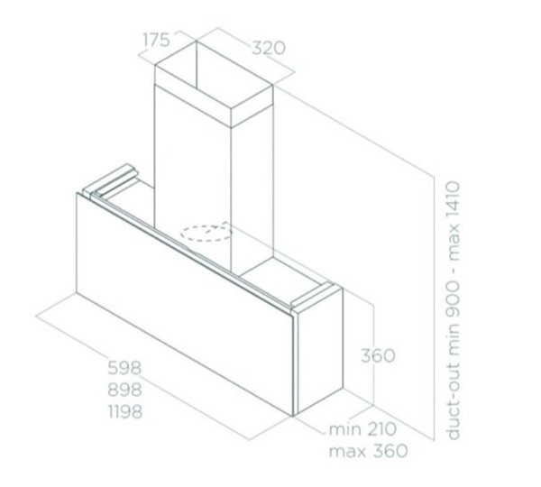 Kích thước máy hút mùi áp tường Elica RULES DEKT/F/120 PRF0163756