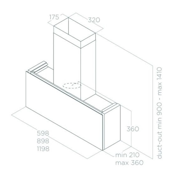 Kích thước máy hút mùi áp tường Elica RULES DEKT/F/90 PRF0163754