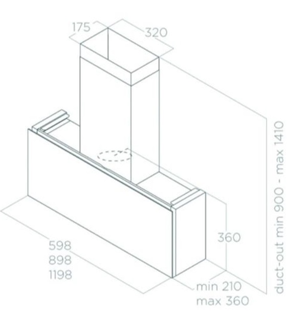 Kích thước máy hút mùi áp tường Elica RULES NAKED/F/90 PRF0163757