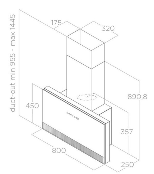 Kích thước máy hút mùi áp tường Elica SUPER PLAT BL/F/80 PRF0164980
