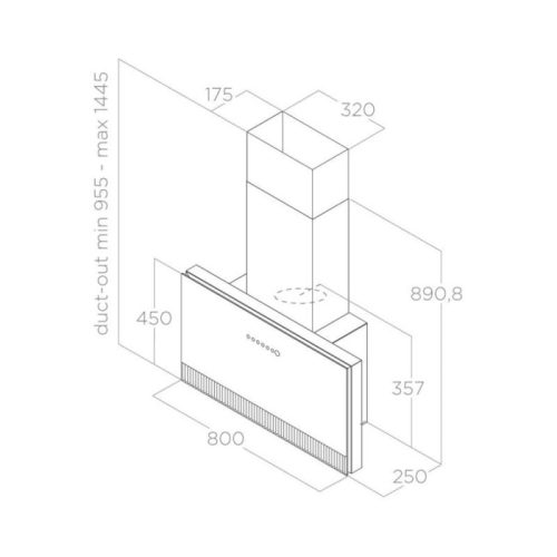Kích thước máy hút mùi áp tường Elica SUPER PLAT BL/F/80 PRF0164980