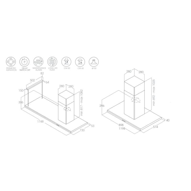 Kích thước máy hút mùi đảo Elica MOON IS IX/A/60X120 PRF0093541A Kích thước máy hút mùi đảo Elica MOON IS IX/A/60X120 PRF0093541A