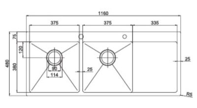 Kích thước chậu rửa bát inox 2 hố Paul Schmitt PA11648-T Kích thước chậu rửa bát inox 2 hố Paul Schmitt PA11648-T